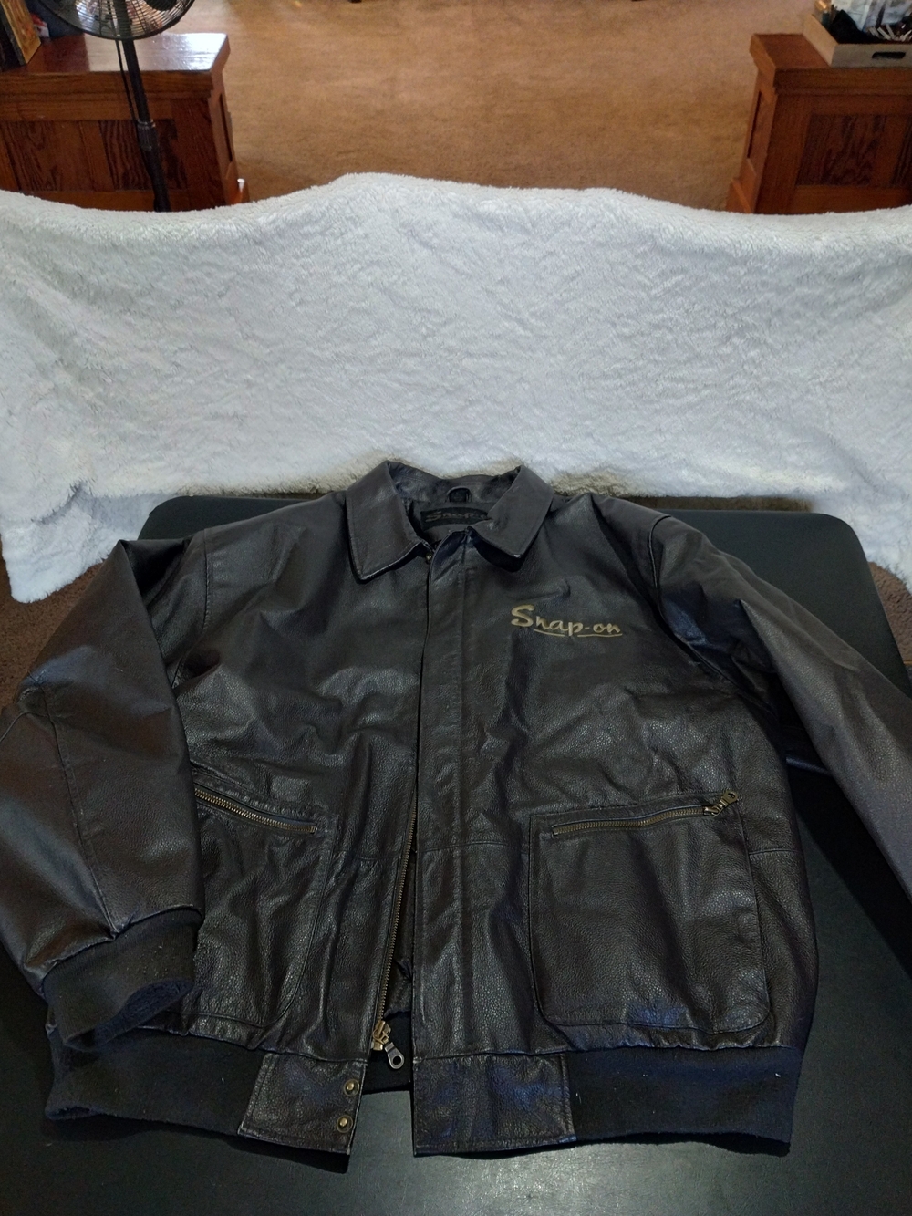 Snap-on Men's Black Leather Bomber Jacket Sz Xl